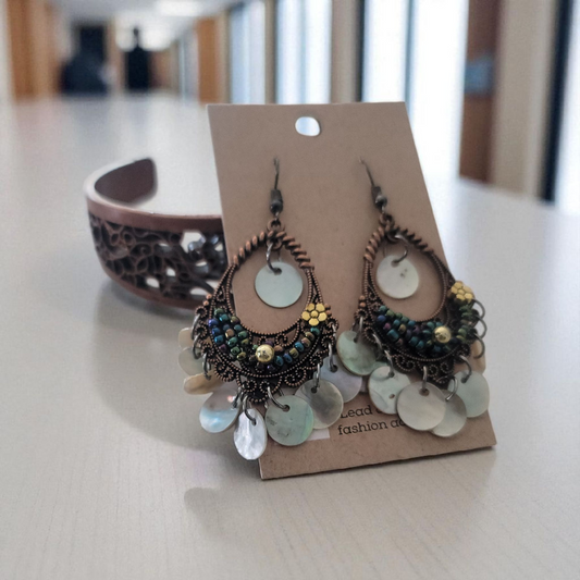 Copper flower garden bracelet & earring set (Jewelry Sets)