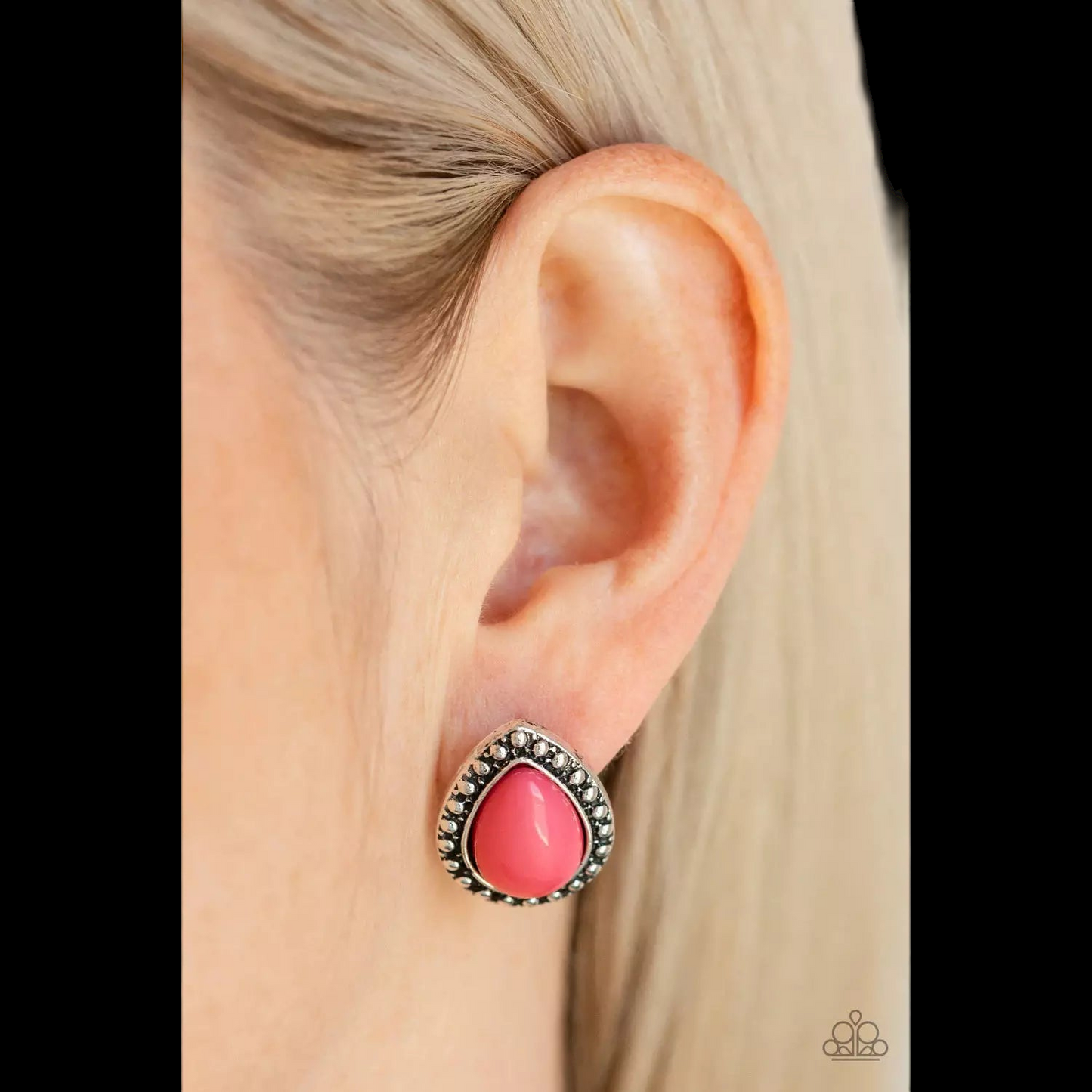 Boldly beaded pink post earrings (Earrings)