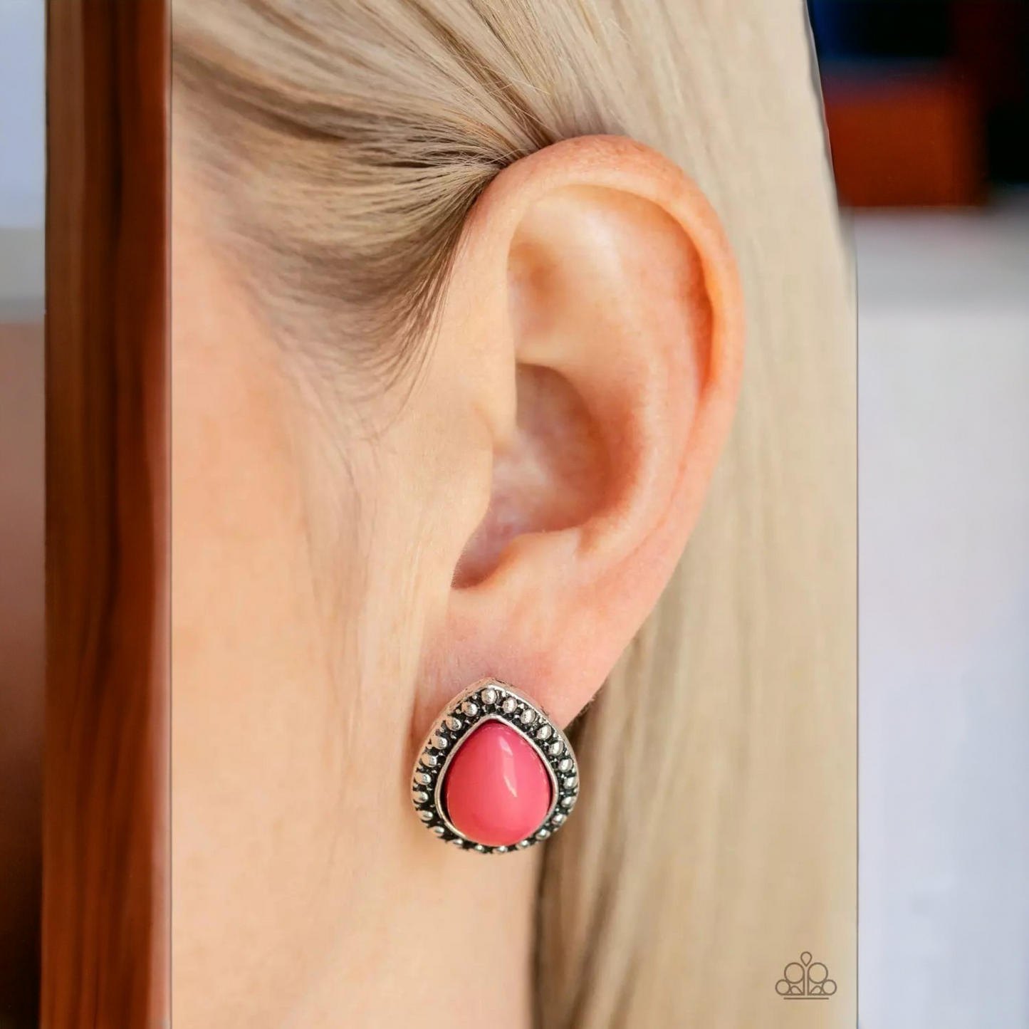 Boldly beaded pink post earrings
