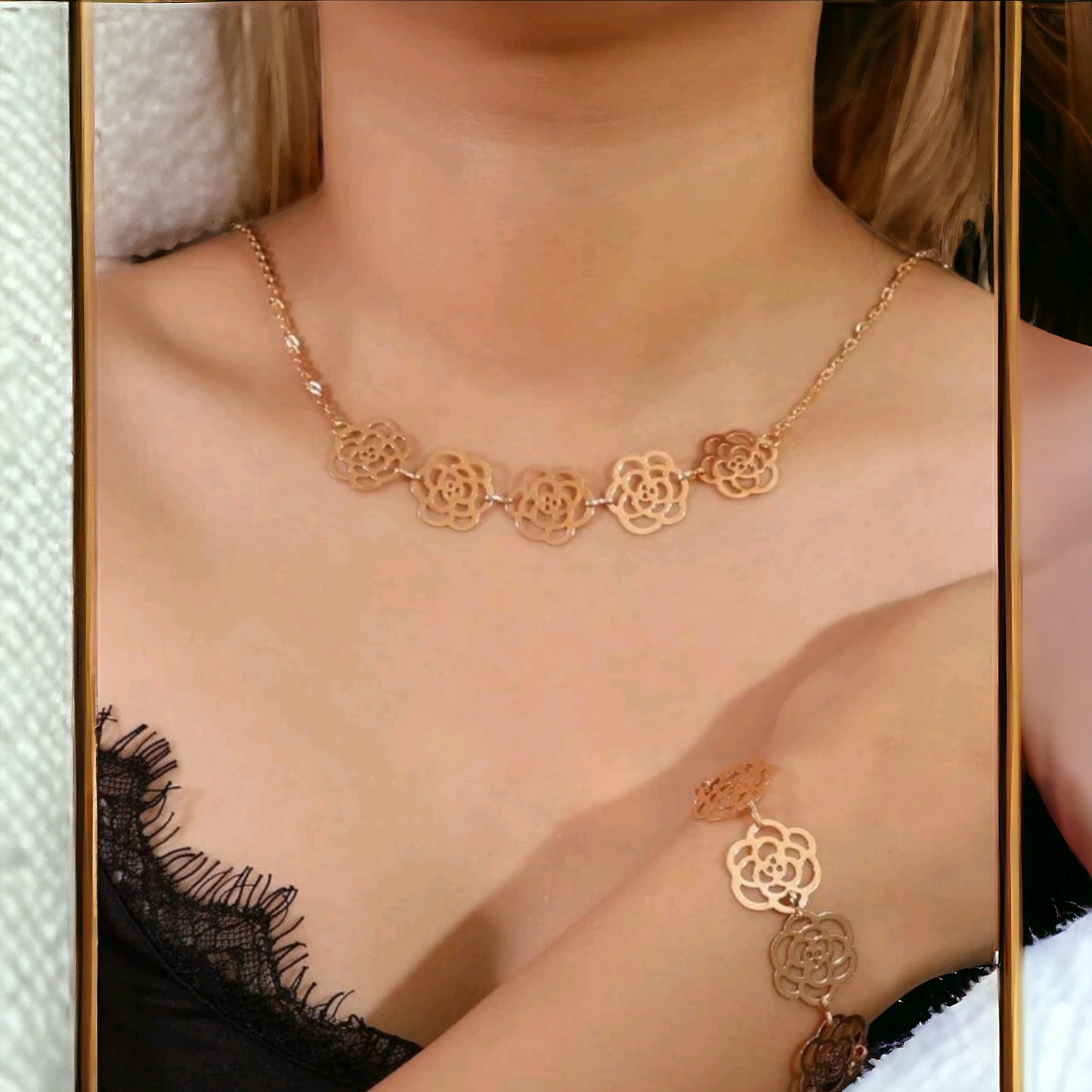 Rose gold rosette set (necklace set)