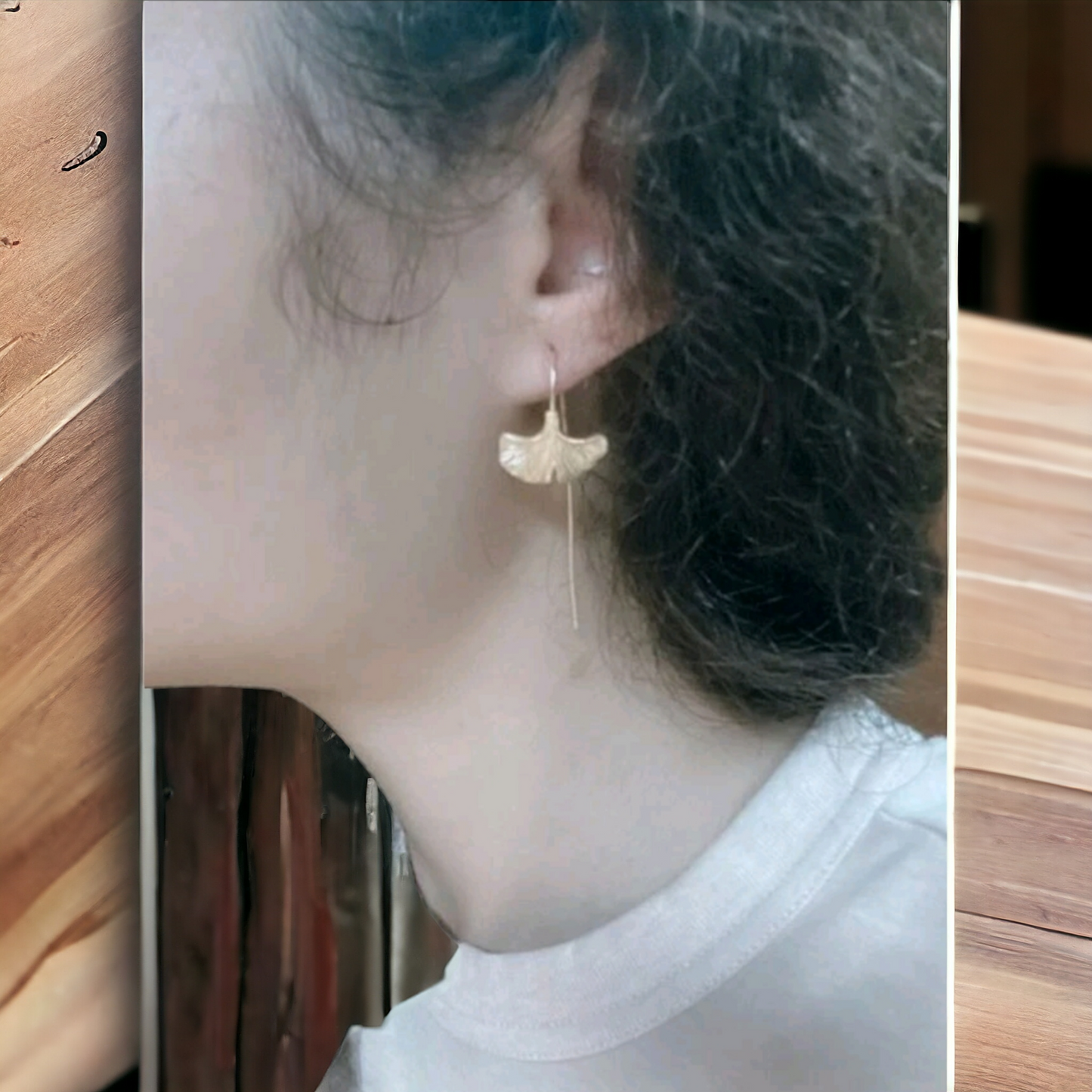 Golden gingko drop earrings (Earrings)