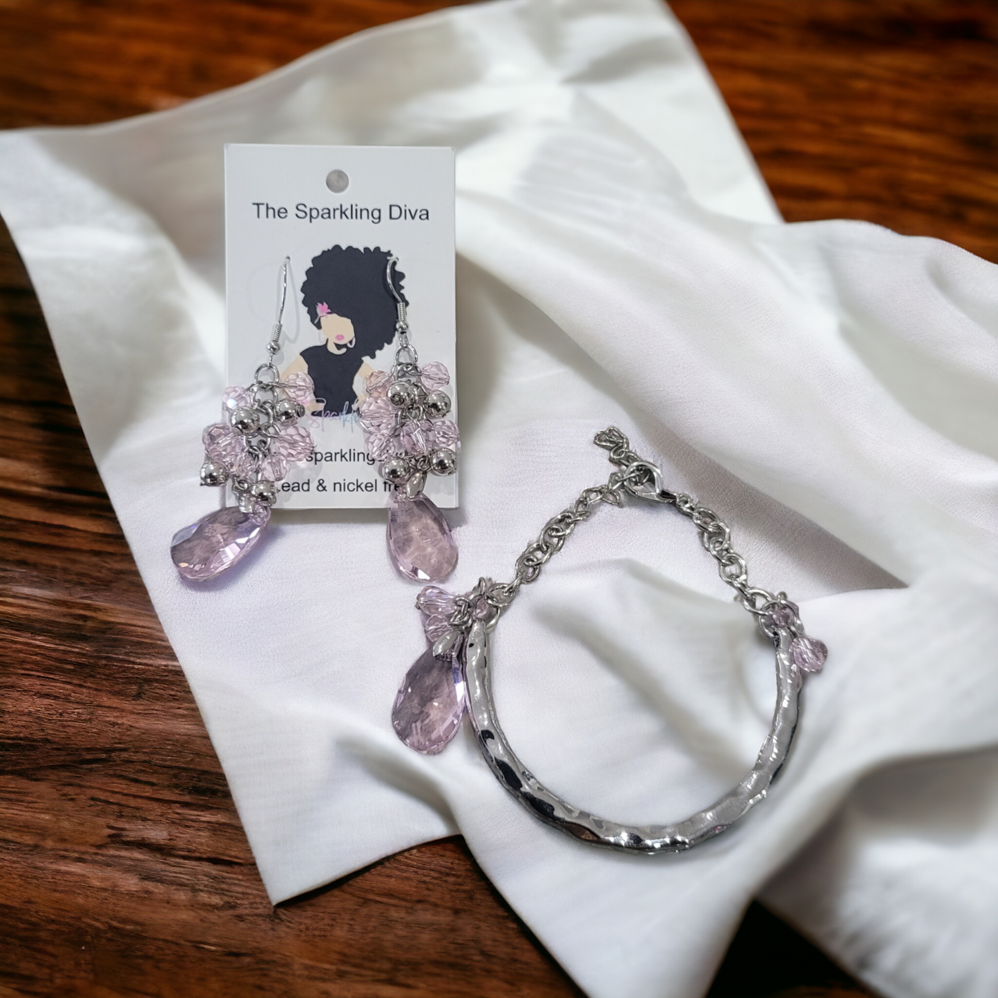 Pink chandelier earring & bracelet set (jewelry sets)