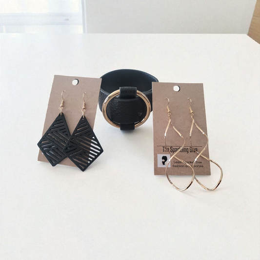 Golden leather's bracelet & earring set (bracelet)