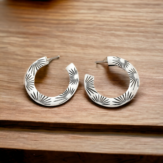 Silver sunrise hoop earrings (earrings)