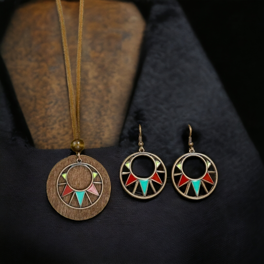 Wooded shapes necklace set (necklace set)