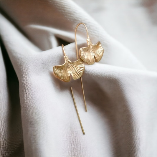 Golden gingko drop earrings (Earrings)