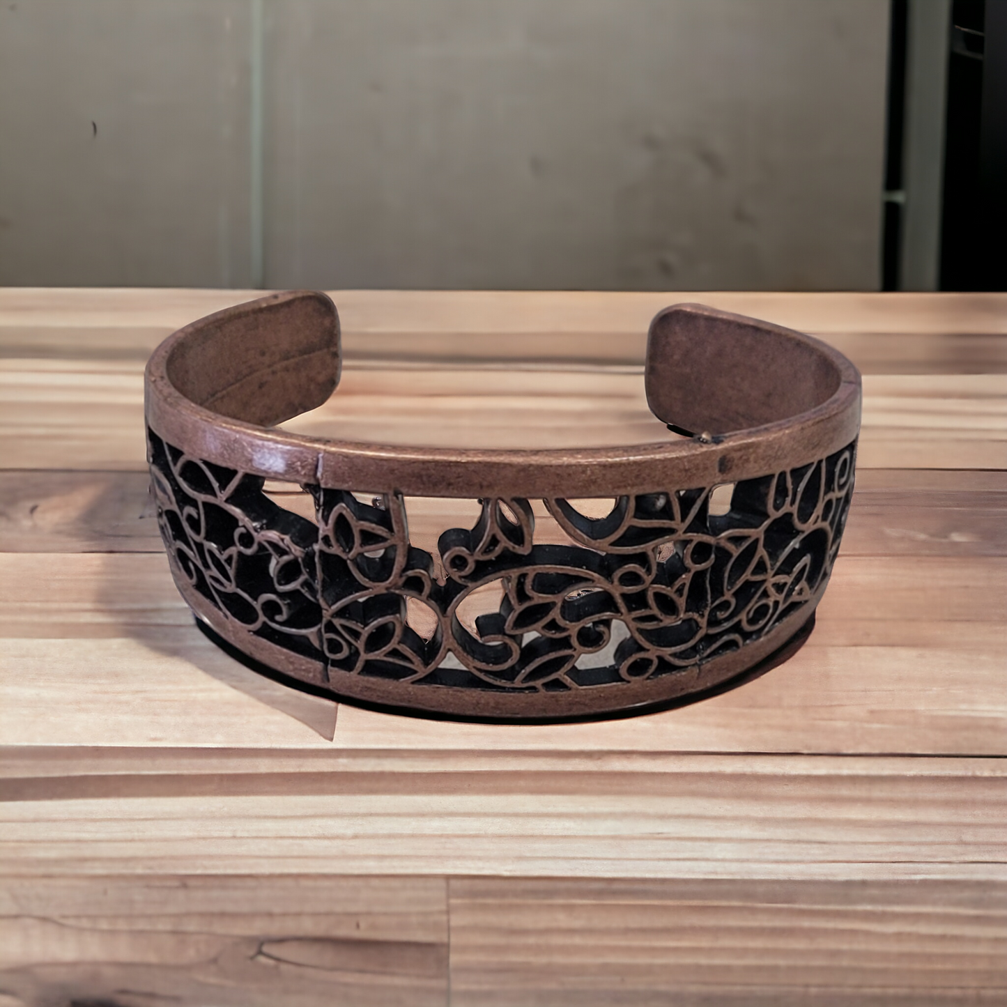 Scrolled copper cuff bracelet