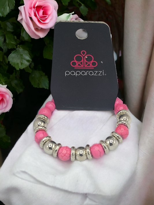 Pink cracked stone stretch bracelet (Bracelets)