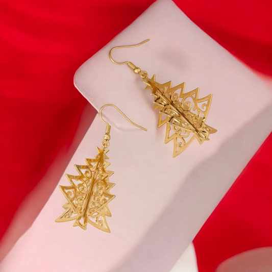 A golden Christmas 3-D earrings