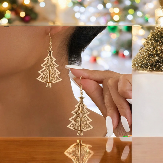 A golden Christmas 3-D earrings