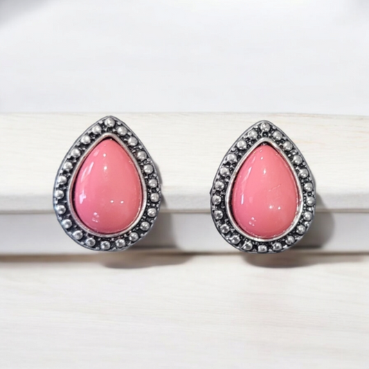 Boldly beaded pink post earrings (Earrings)